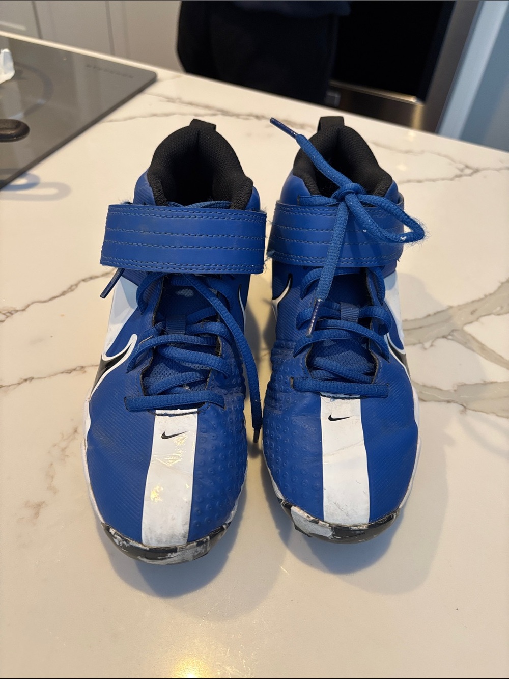 Nike Kids Blue and White High-Top Sneakers with Strap